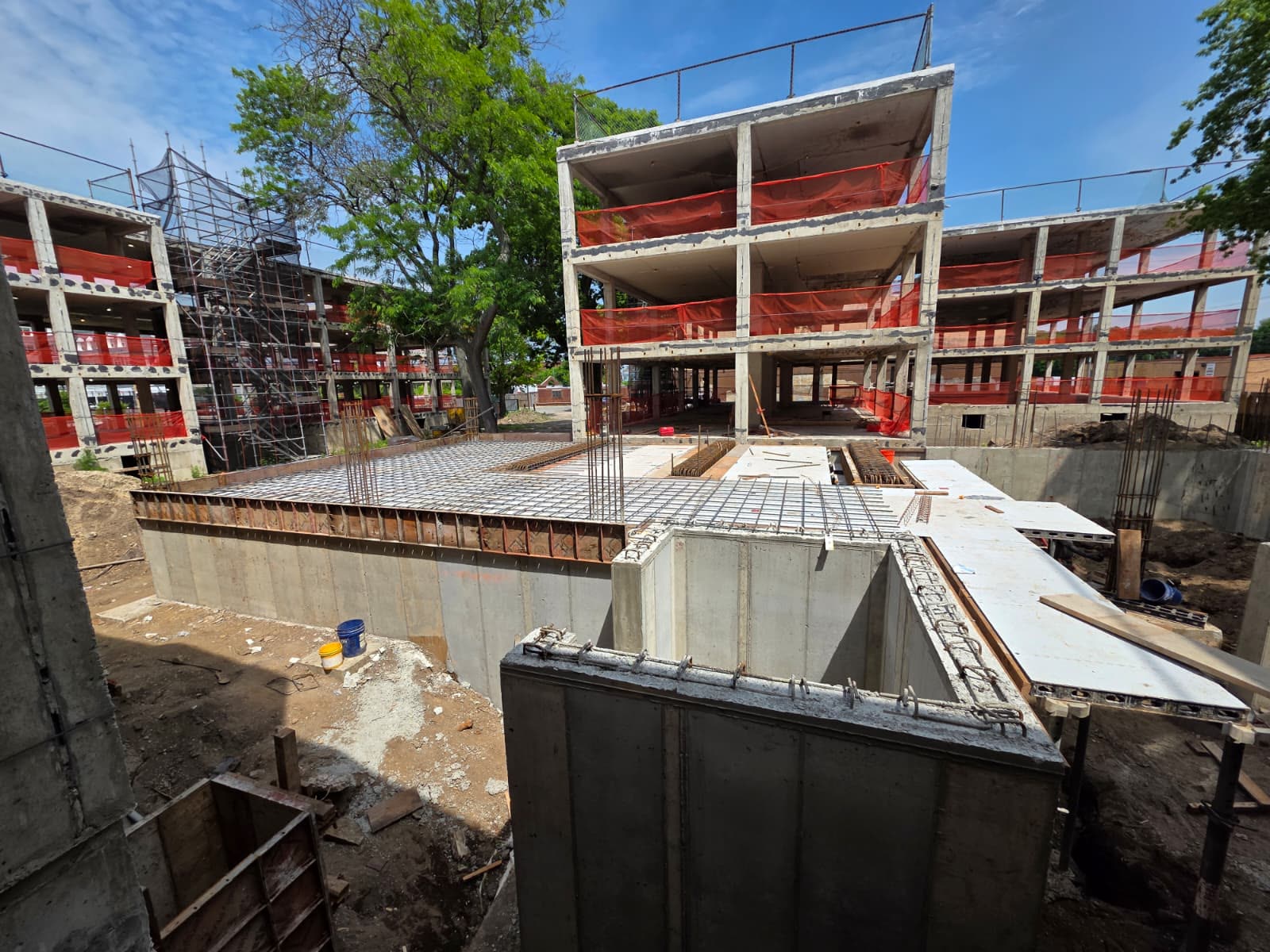 New foundation beside the retained frame